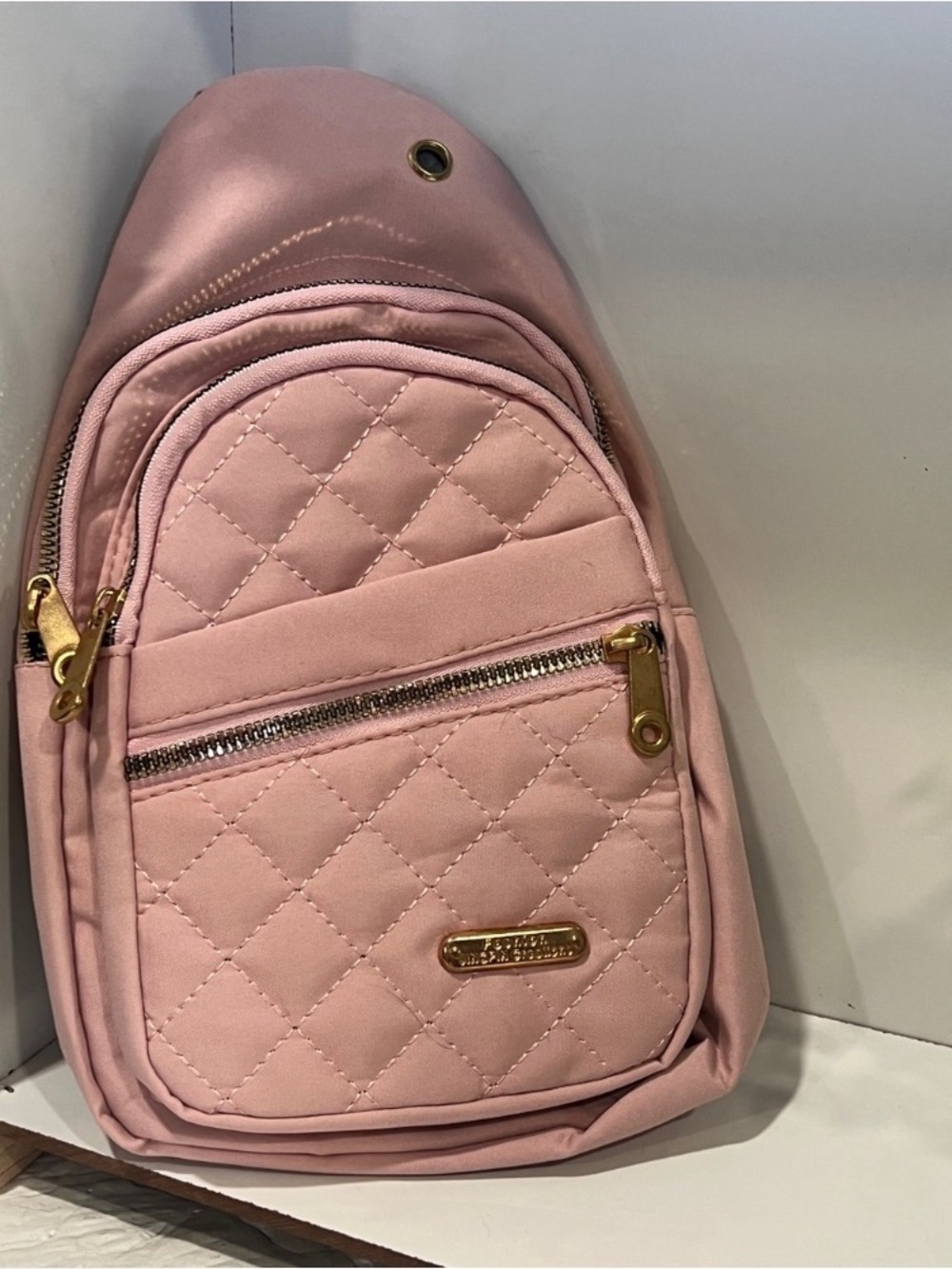 Quilted Pink Women's Sling Backpack - Fashion Accent - Picture 2 of 5